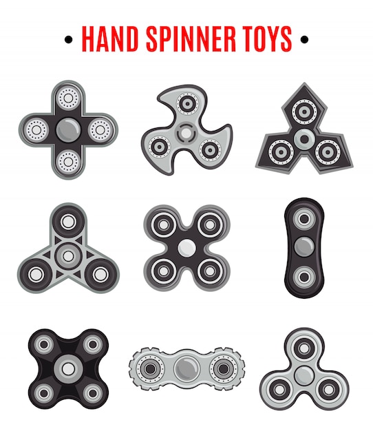 Conjunto de iconos negros spinner de mano