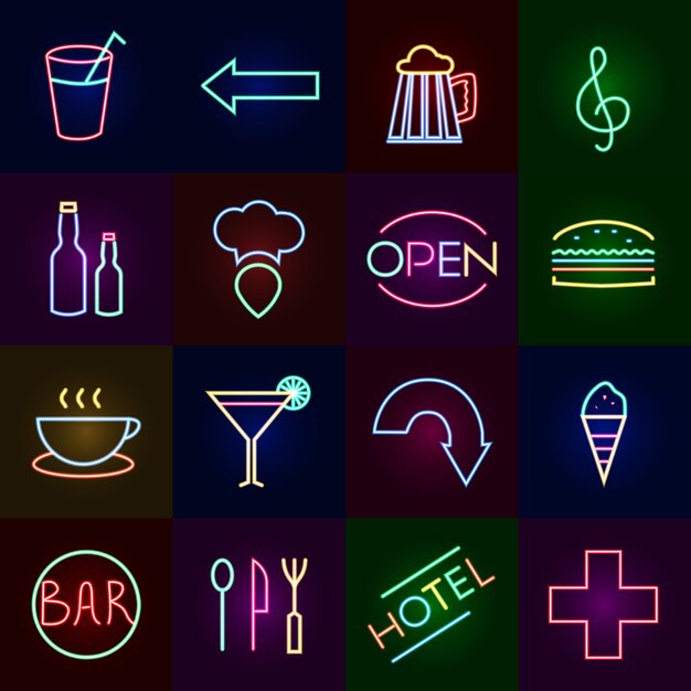 Conjunto de iconos de neón