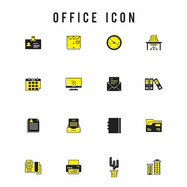 Vector gratuito conjunto de iconos de oficina, amarillo