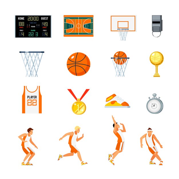 Conjunto de iconos ortogonales de baloncesto