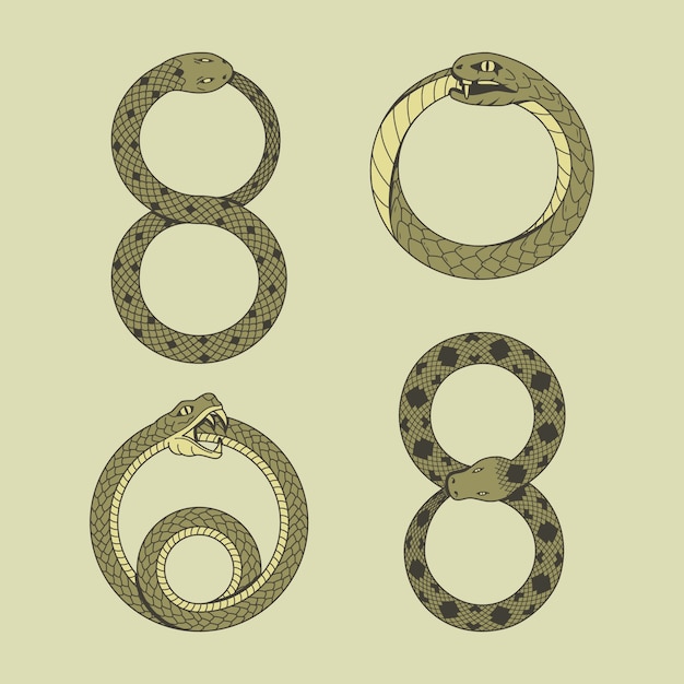 Vector gratuito conjunto de iconos de ouroboros dibujados a mano