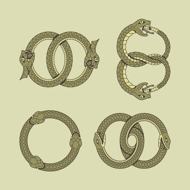 Conjunto de iconos de ouroboros dibujados a mano