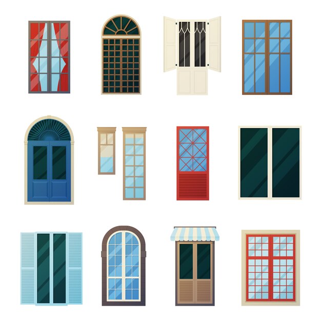Conjunto de iconos de paneles de ventana de barras Muntin