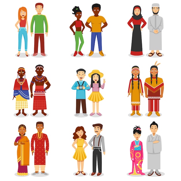 Vector gratuito conjunto de iconos de parejas nacionales