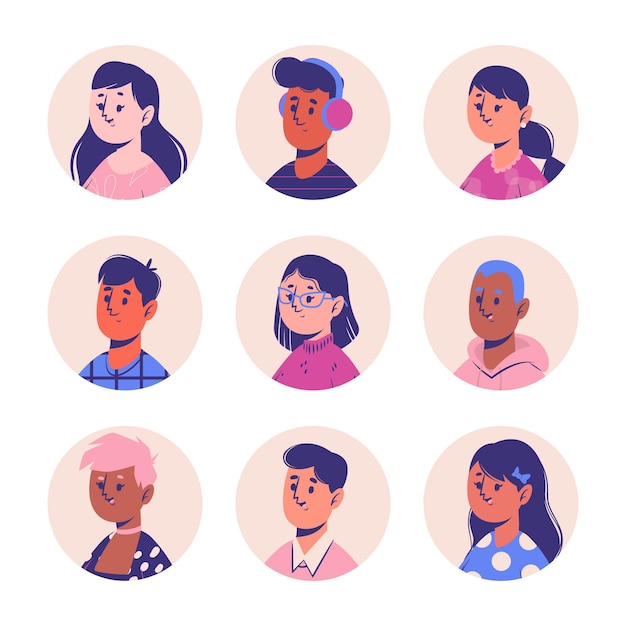 Conjunto de iconos de perfil dibujado a mano