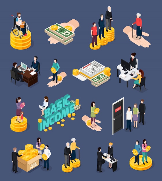 Conjunto de iconos y personajes de la Seguridad Social