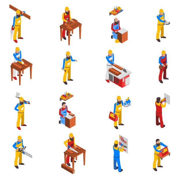 Conjunto de iconos de personas de madera