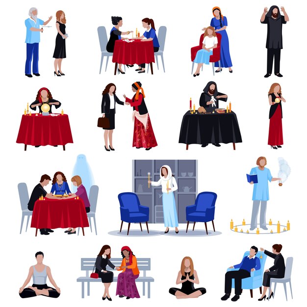 Conjunto de iconos de personas místicas espirituales