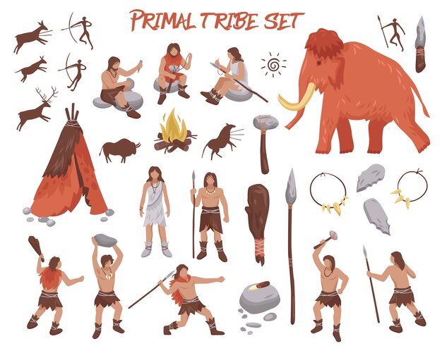 Conjunto de iconos de personas tribu primordial