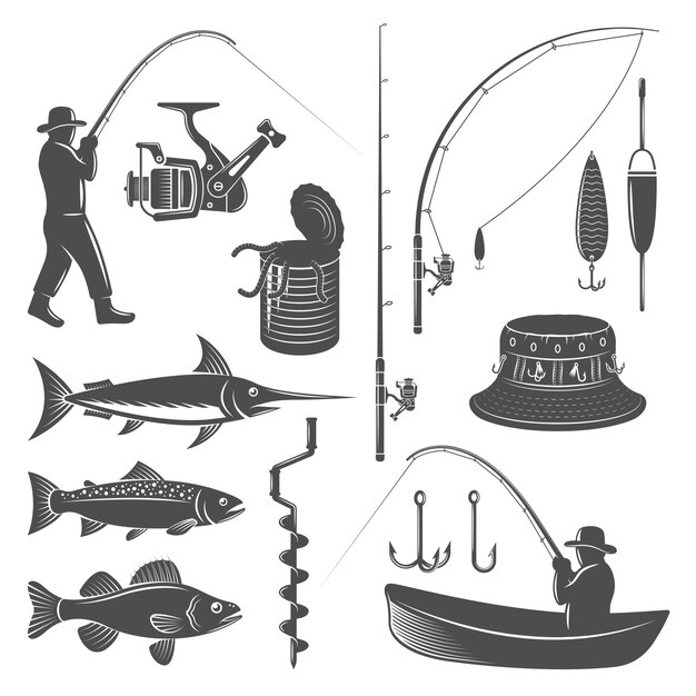 Conjunto de iconos de pesca