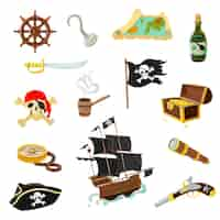 Vector gratuito conjunto de iconos planos de accesorios de pirata