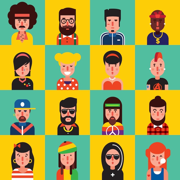 Vector gratuito conjunto de iconos planos de avatar