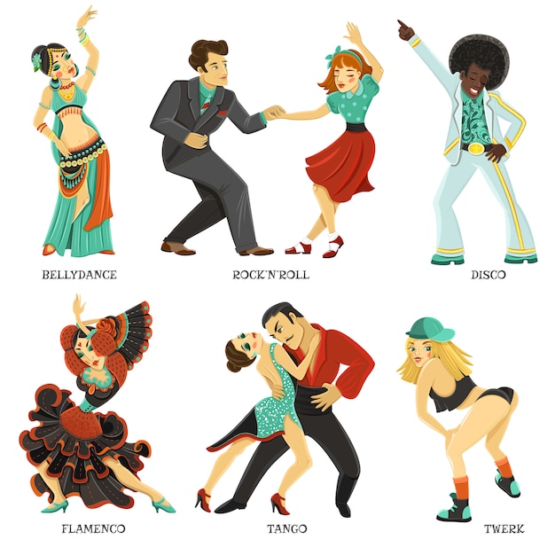 Vector gratuito conjunto de iconos planos de baile nativo popular