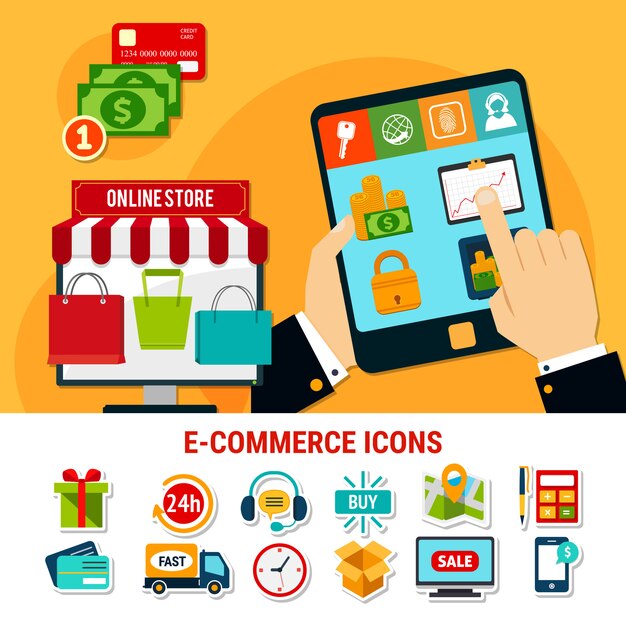 Conjunto de iconos planos de comercio electrónico