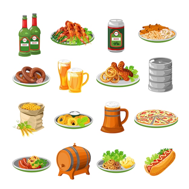 Vector gratuito conjunto de iconos planos de comida de cerveza oktoberfest