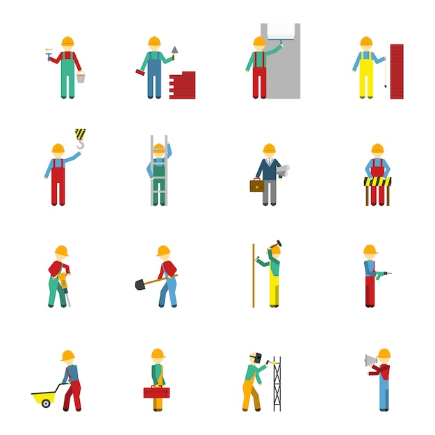 Vector gratuito conjunto de iconos planos de constructores