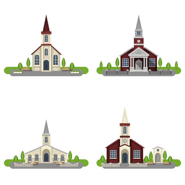 Vector gratuito conjunto de iconos planos decorativos de la iglesia