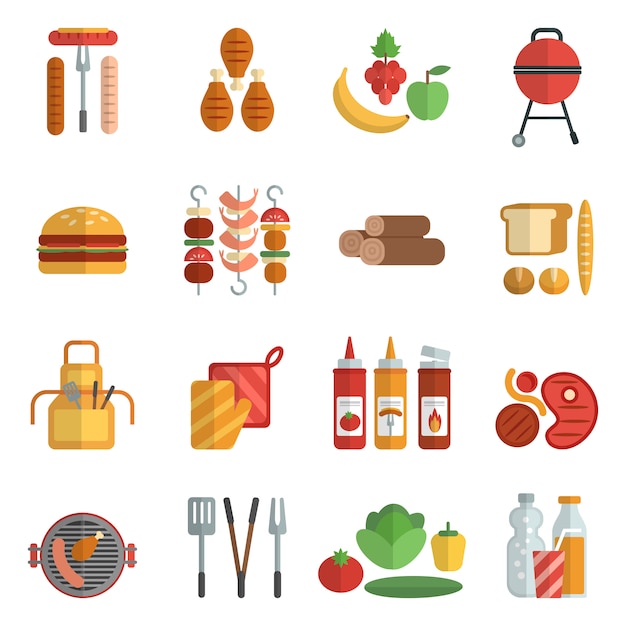 Vector gratuito conjunto de iconos planos fiesta bbq