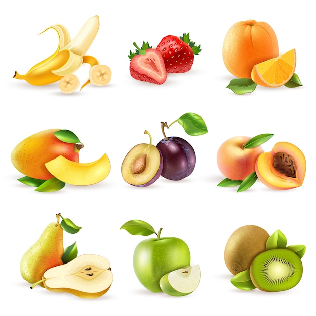 Conjunto de iconos planos de frutas