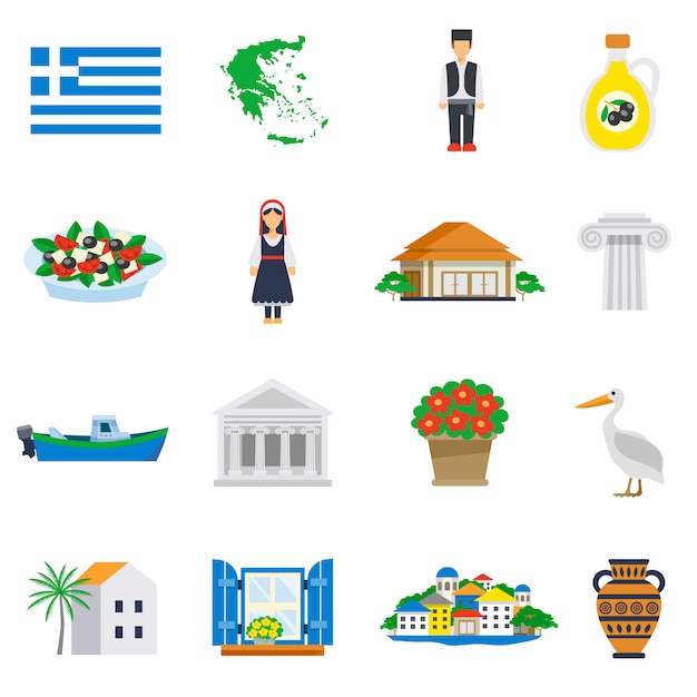 Conjunto de iconos planos grecia