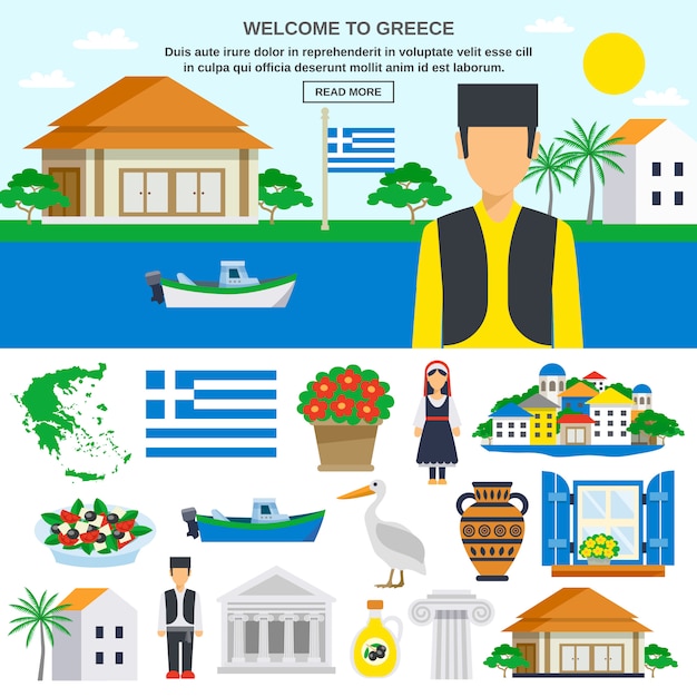 Vector gratuito conjunto de iconos planos de grecia