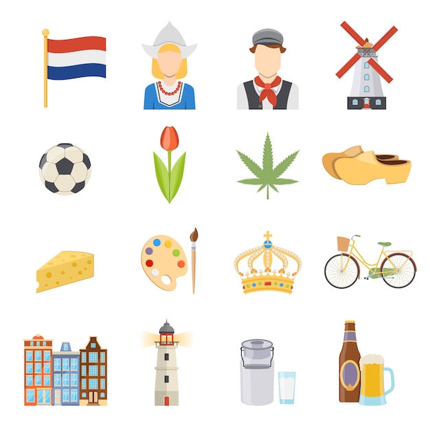 Vector gratuito conjunto de iconos planos de holanda