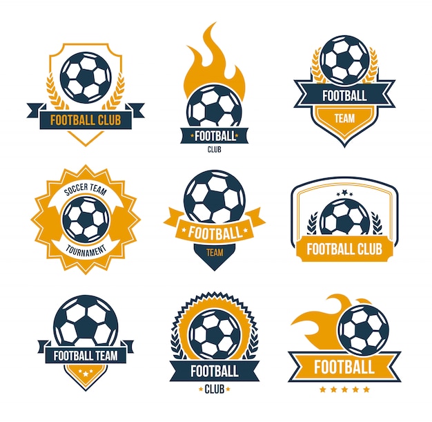 Conjunto de iconos planos de insignias de fútbol