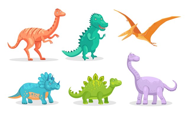 Vector gratuito conjunto de iconos planos lindo dino