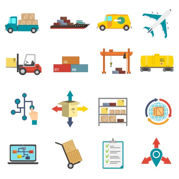Conjunto de iconos planos de logística