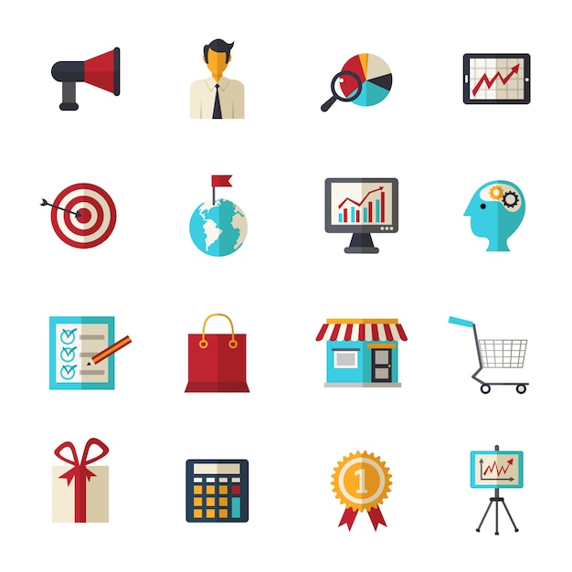 Conjunto de iconos planos de marketing