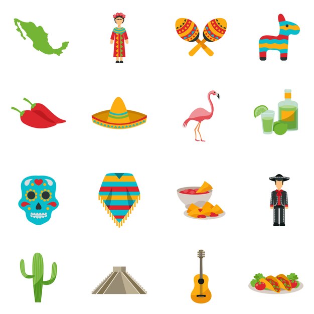 Conjunto de iconos planos de México