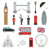 Vector gratuito conjunto de iconos planos de monumentos de londres