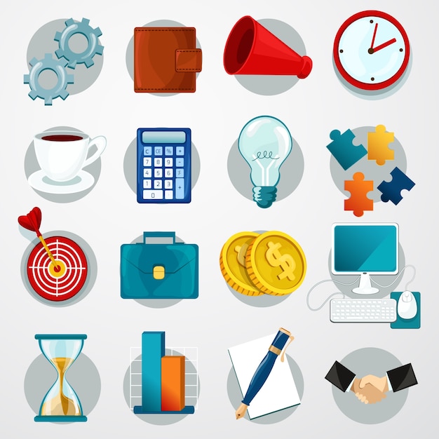 Conjunto de iconos planos de negocios
