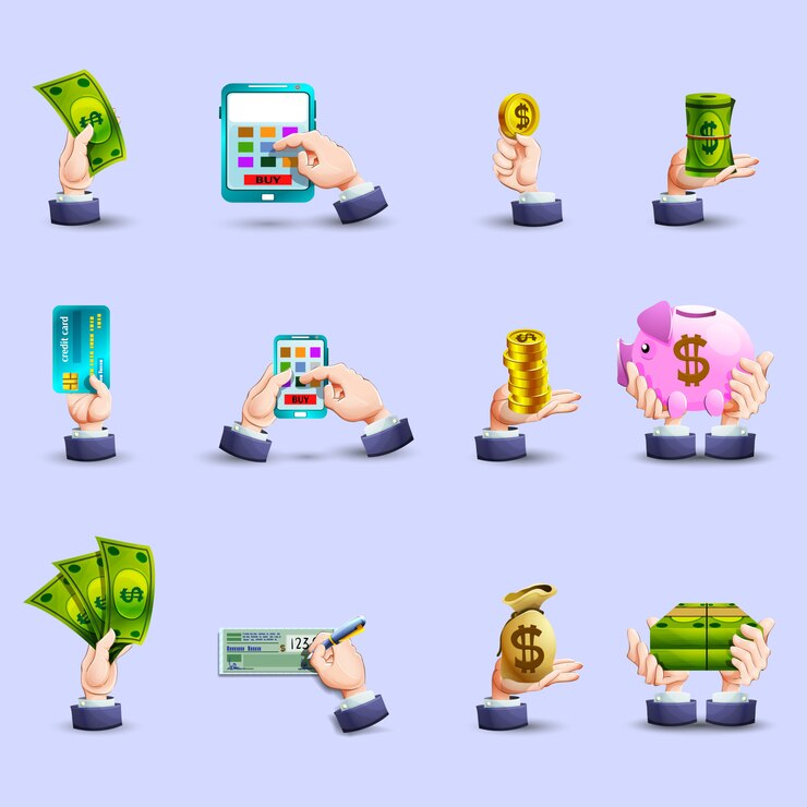 Vector gratuito conjunto de iconos planos de pago de manos