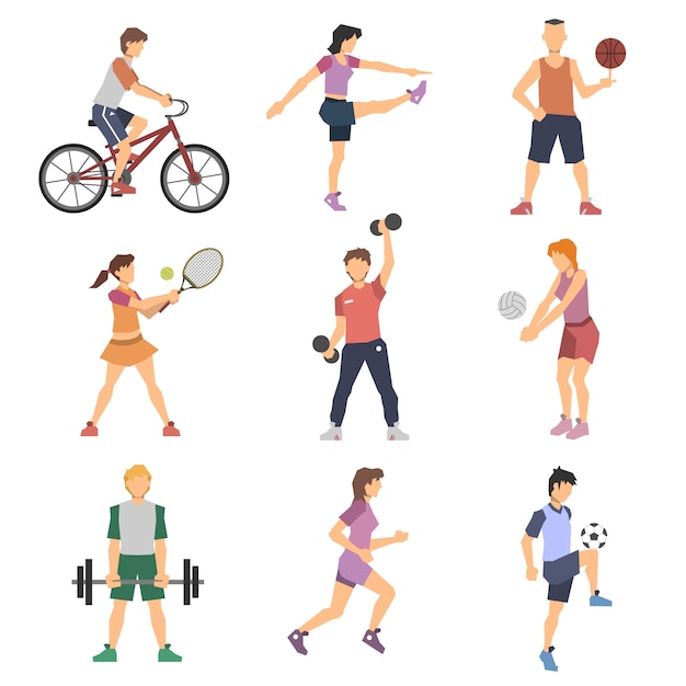 Conjunto de iconos planos de personas deporte