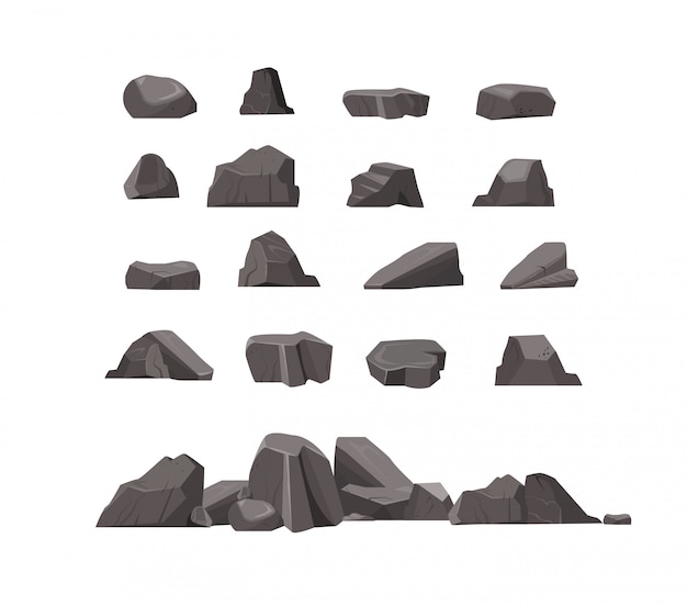 Conjunto de iconos planos de piedras de roca