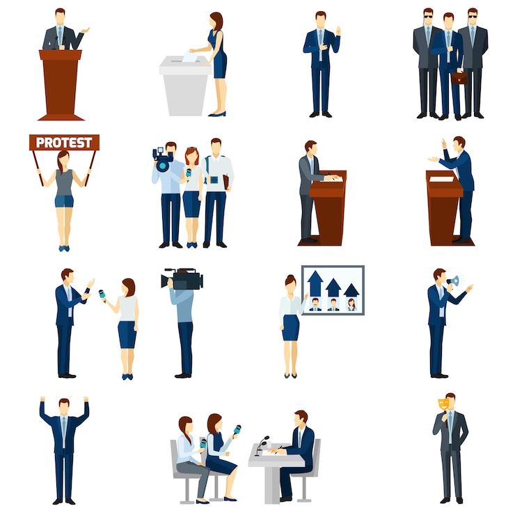 Vector gratuito conjunto de iconos planos de política