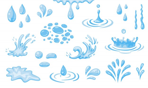 Conjunto de iconos planos de salpicaduras de agua