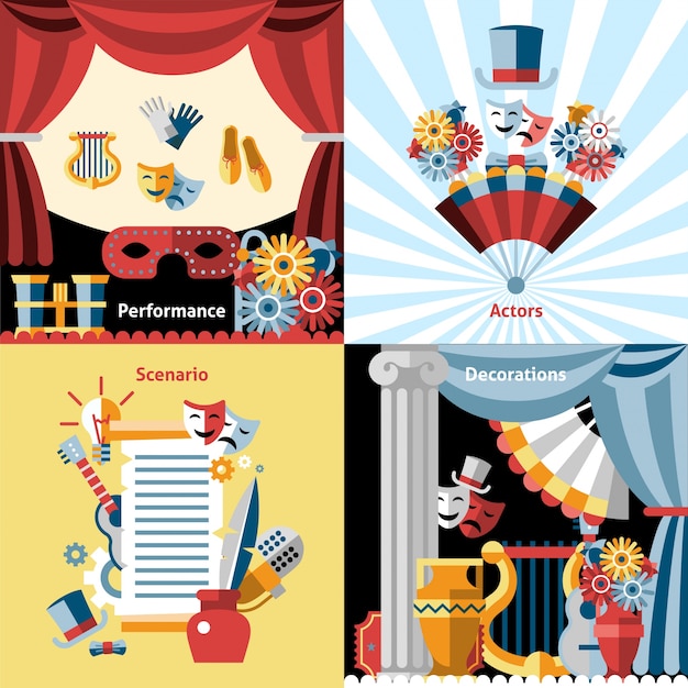 Vector gratuito conjunto de iconos planos de teatro