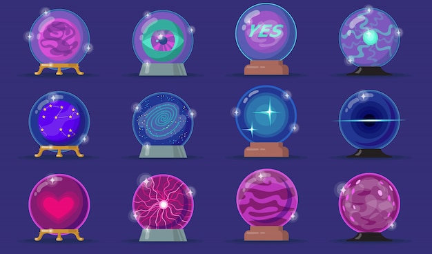 Vector gratuito conjunto de iconos planos de varias bolas mágicas