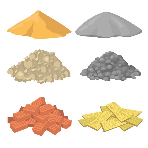 Conjunto de iconos planos de varias pilas de material de construcción