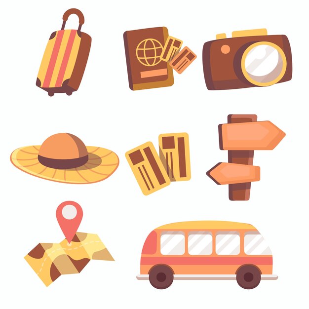 Conjunto de iconos planos de viajes y turismo Ilustración vectorial