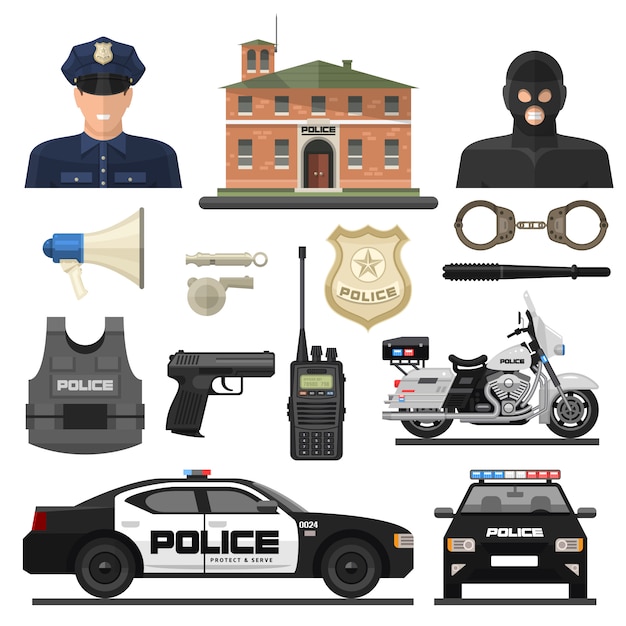 Vector gratuito conjunto de iconos de policía plana