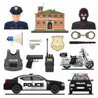 Vector gratuito conjunto de iconos de policía plana