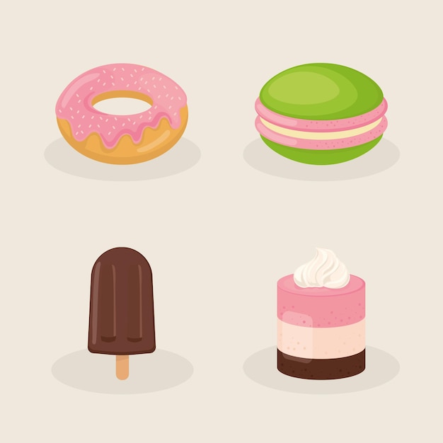 conjunto de iconos postre comida dulce