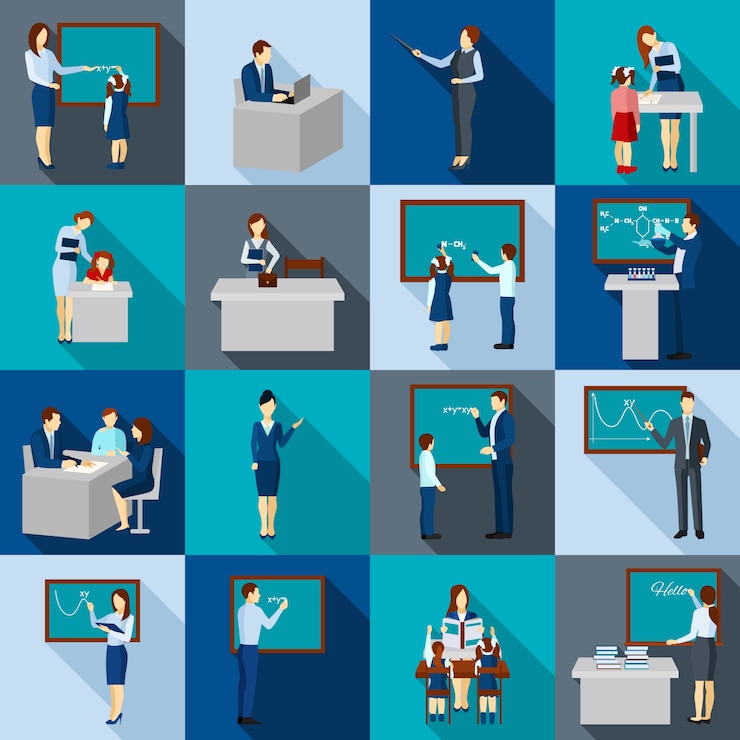 Vector gratuito conjunto de iconos de profesor de sombras de color