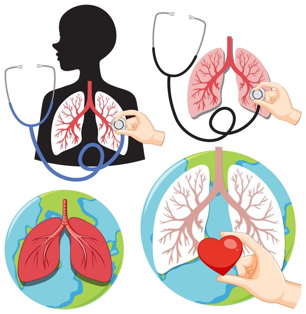 Conjunto de iconos de pulmón humano para diseños médicos y de salud