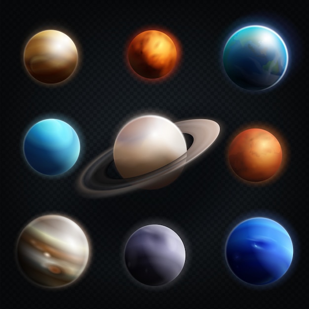 Conjunto de iconos realista planeta
