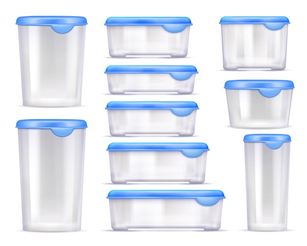 Conjunto de iconos realistas de contenedores de alimentos