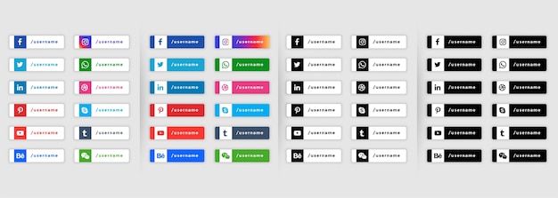 Conjunto de iconos de redes sociales web banners de tercio inferior